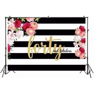 AOSTO 7x5ft Photography Backdrops Forty and Fabulous Backdrop Flower Stripes
